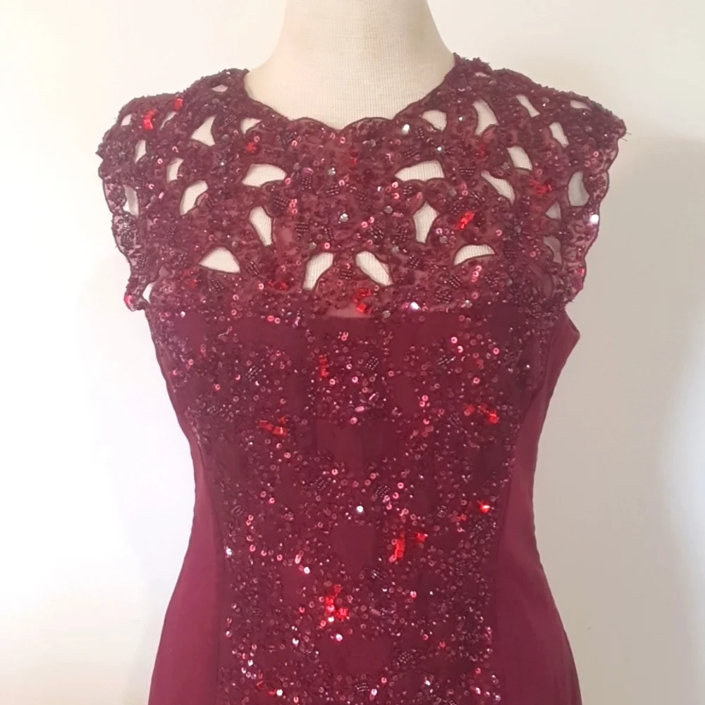 French Connection Size 14 Red Maroon Sequin Evening Dress - Picture 2 of 9